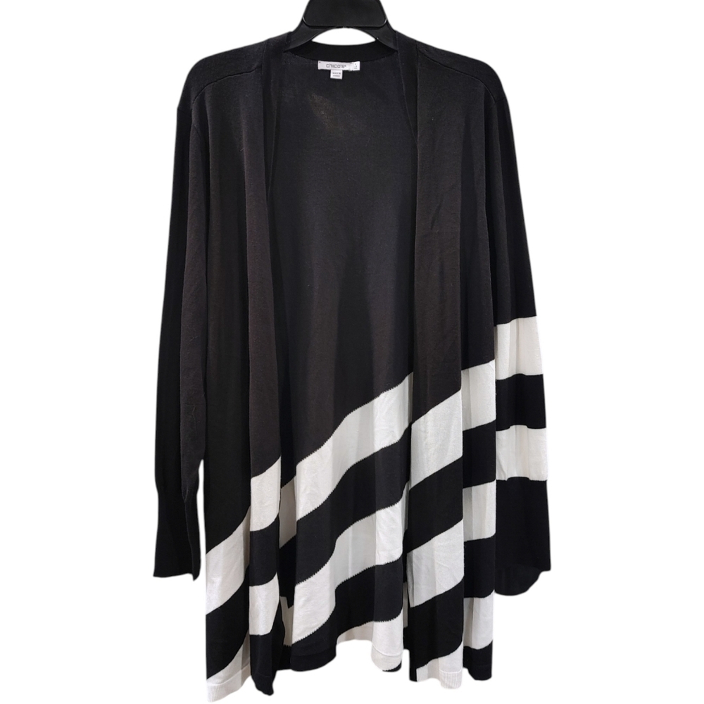 Chico's Black White Long Sleeve Open Front Draped Sweater Women's Size 4 XXL